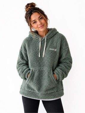 Teddy Sherpa Hoodie Sage Green Cozy Pullover Sweater Hurley Size L